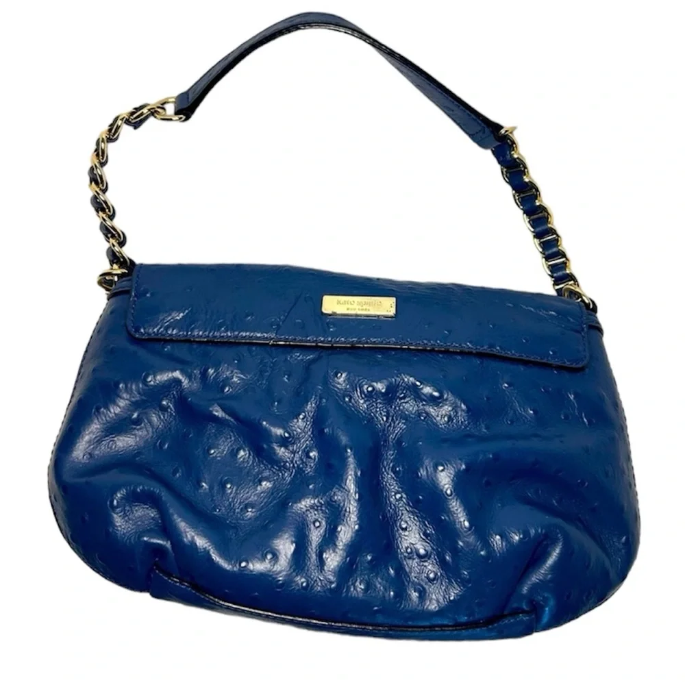 Kate Spade Blue Charm City Ostrich Shoulder Bag with Bow. Care Card included